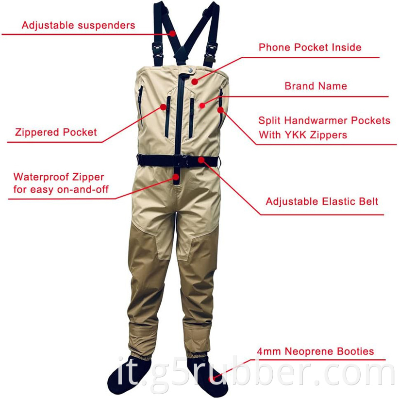 4 Layers Zip Front Breathable Chest Fishing Waders Jpg